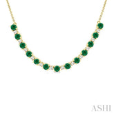 3.5 MM Round Shape Emerald and 1/2 Ctw Round Cut Diamond Precious Tennis Necklace in 14K Yellow Gold